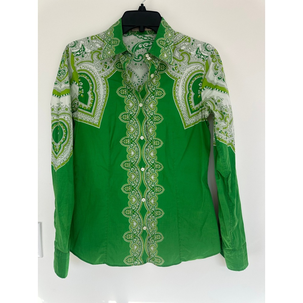 Etro Milano Green Paisley Print Button Down Shirt Made in Italy Size 42 - Picture 3 of 6